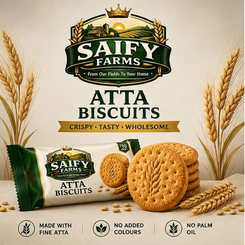 Saify Farms Atta Crunch Biscuits (Pack of 12) — 100% Pure MP Wheat