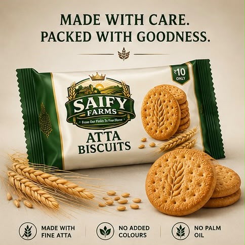 Saify Farms Atta Crunch Biscuits (Pack of 12) — 100% Pure MP Wheat