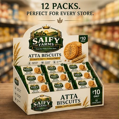 Saify Farms Atta Crunch Biscuits (Pack of 12) — 100% Pure MP Wheat